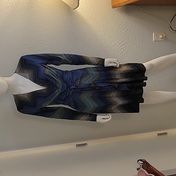 VTG CACHE Chevron Atomic Zig Zag Artsy Wrap Shirt Dress Small - Picture 3 of 11